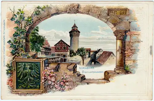 Nürnberg Burg - Brunnnenhäuschen, Heraldik 1906 Prägekarte