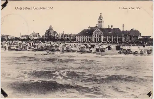 Swinemünde Świnoujście Stürmische see  - Strand und Kurhaus 1915 