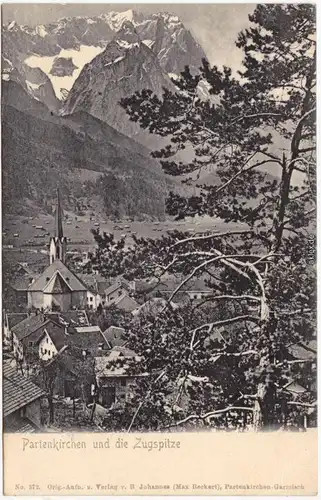 Garmisch-Partenkirchen Stadt und die Zugspitze Ansichtskarte  1909