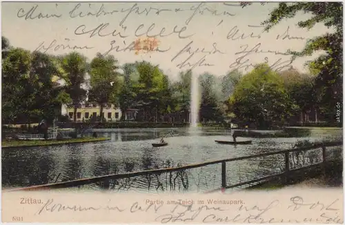 Zittau Partie am Teich Weinaupark Ansichtskarte Oberlausitz  1906