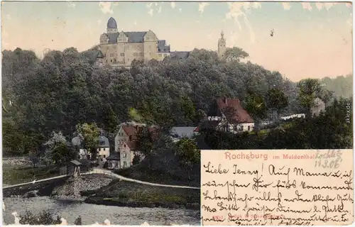 Rochsburg Lunzenau Partie in der Stadt - Brücke und Burg 1906