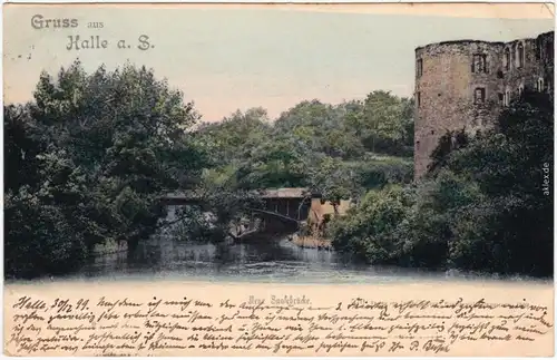 Halle (Saale) Neue Saalebrücke - Moritzburg Ansichtskarte  1899