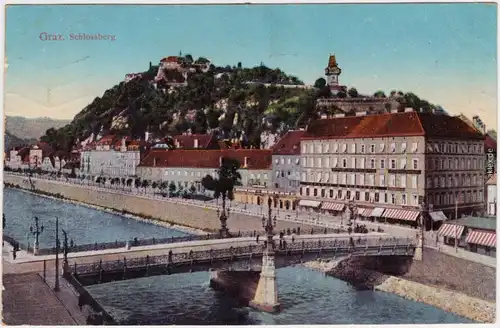 Ansichtskarte Graz Stadt, Brücke, Schloß und Hotel 1912