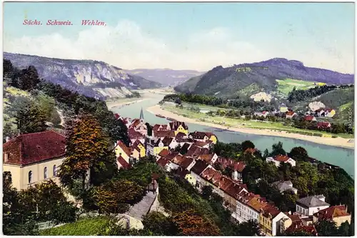 Wehlen StadtpartieAnsichtskarte b Bad Schandau  1914