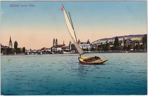 Zürich Segelboot - Stadt Ansichtskarte 1913