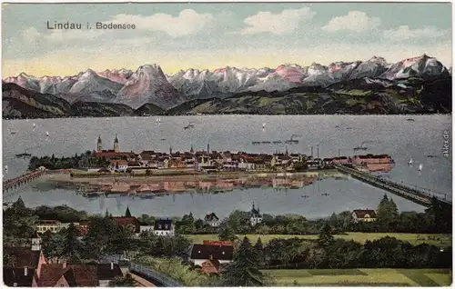 Lindau (Bodensee) Künstlerkarte, Lindau Bodensee Ansichtskarte  1910