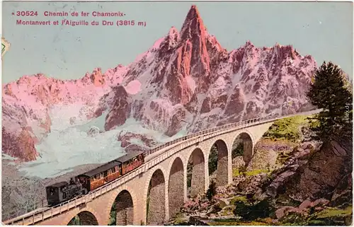 CPA Chamonix Eisenbahn - Montanvert et  Aigullo du Dru 1913