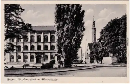 Zittau Bauschule mit Klosterkirche Ansichtskarte Oberlausitz  1954