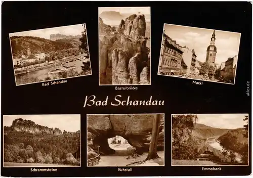 Bad Schandau Mehrbild, Schrammsteine, Markt, Panorama 1956 