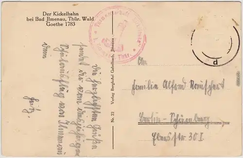 Ilmenau Kickelhahn Ansichtskarte 1930