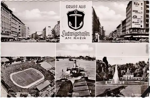 Ludwigshafen Mehrbild: Ludwigstraße, Bismarckstraße, Stadion 1964 