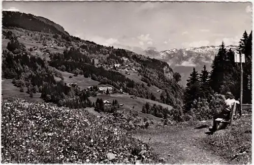 Braunwald GL Blick auf die Stadt Fotokarte Glarus  1954