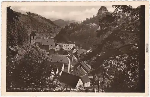 Foto Ansichtskarte Ziegenrück Saale Blick auf die innere Stadt und Schloss 1951