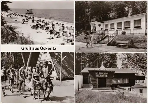 Ückeritz (Usedom) Strand, Strandklause, Neptunfest, Fischerhütte 1982