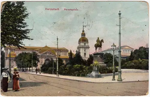 Darmstadt Partie am Paradeplatz Ansichtskarte 1911