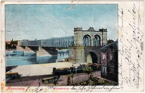 Mannheim Rheinbrücke, Bahnstrecke Ansichtskarte  1904