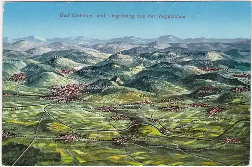 Bad Dürkheim aus der Vogelschau Ansichtskarte  1915