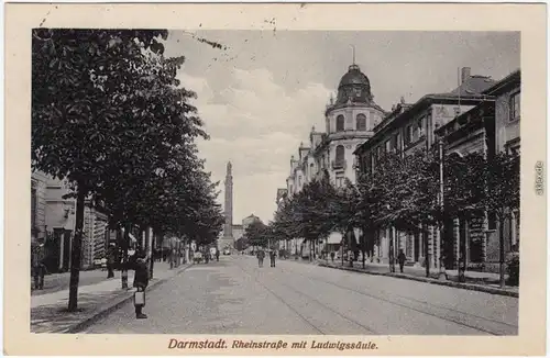 Darmstadt Rheinstraße mit Ludwigstraße Ansichtskarte 1921