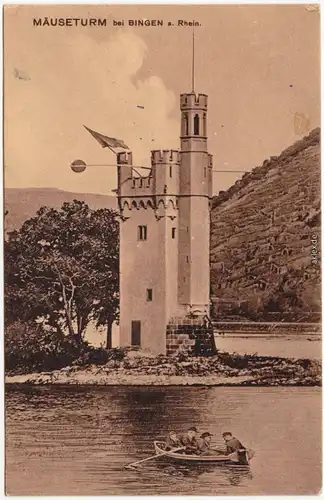 Bingen am Rhein Binger Mäuseturm mit Ruderboot Ansichtskarte  1913