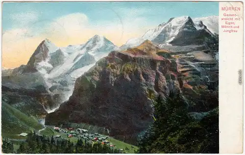 Mürren Gesamtansicht mit Eiger, Mönch und Jungfrau Kanton Bern  1905