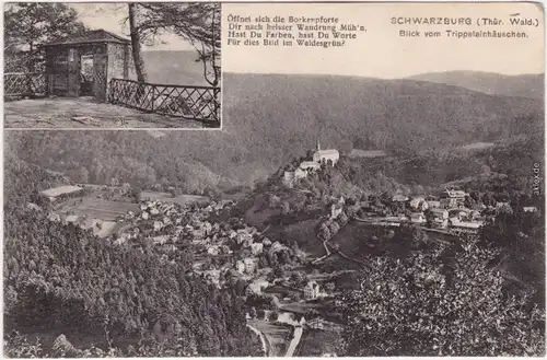 Ansichtskarte Schwarzburg 2 Bild: Panorama und Trippsteinhäuschen 1918