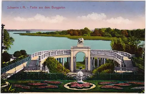 Ansichtskarte Schwerin Partie aus dem Burggarten 1914