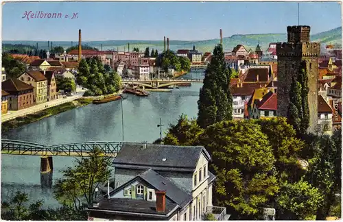 Ansichtskarte Heilbronn Stadt, Fabrik und Brücken 1914