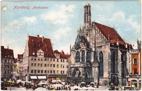 Ansichtskarte Nürnberg Marktplatz - Markttreiben 1906
