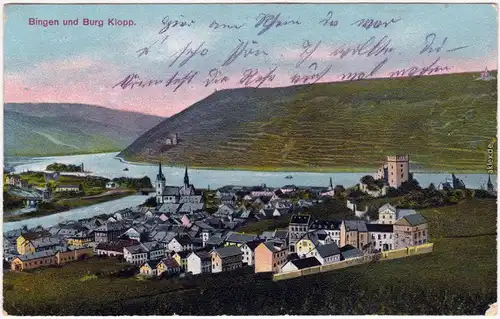 Ansichtskarte Bingen am Rhein Bingen und Burg Klopp 1917