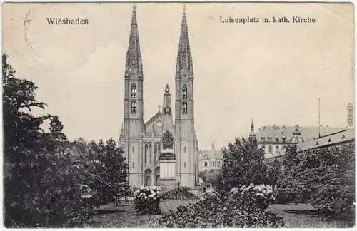 Ansichtskarte Wiesbaden Luisenplatz mit kath. Kirche 1912