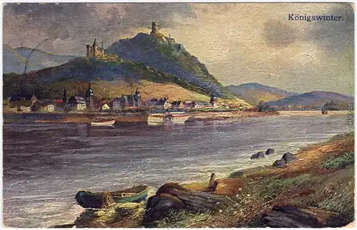 Königswinter Künstlerkarte mit Drachenfels und Drachenburg 1914