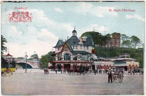 Ansichtskarte St. Pauli Hamburg Heraldik- Fährhaus, belebt 1912