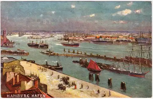 Ansichtskarte Hamburg Hafen - Künstlerkarte 1915