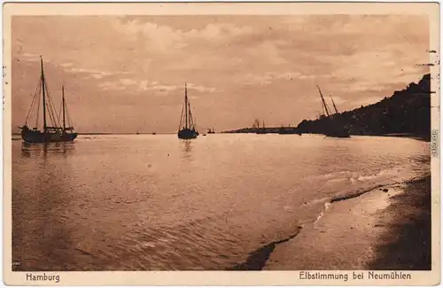 Ottensen Neumühlen Hamburg Elbstimmung - Strand, Segelboote 1913