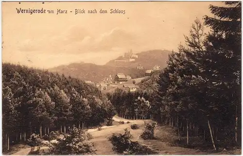 Wernigerode Waldpartie  - Blick nach dem Schloß Ansichtskarte  1913