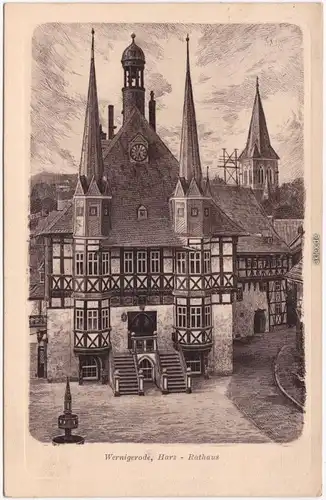 Wernigerode Künstlerkarte: Rathaus Ansichtskarte  1914
