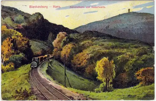 Ansichtskarte Blankenburg (Harz) Zahnradbahn und Kaiserwarte 1913