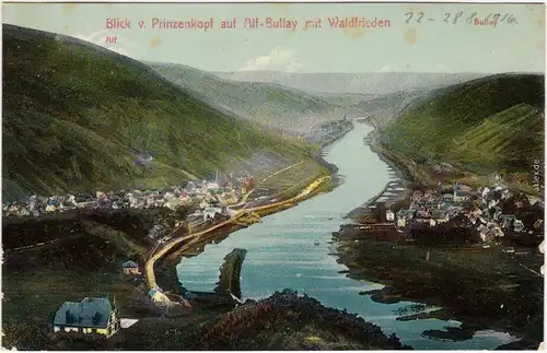 Bullay Blick vom Prinzenkopf auf Bullay mit Waldfrieden LK Cochem Zell 1916