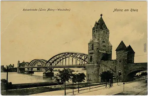 Mainz Kaiserbrücke (Linie Mainz - Wiesbaden) Ansichtskarte  1917