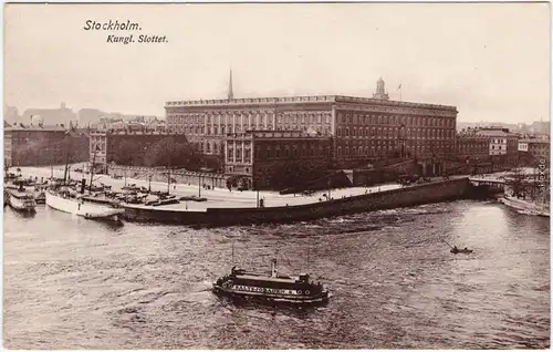 Stockholm Partie am Schloß - Schiff und Fähre Postcard 1915