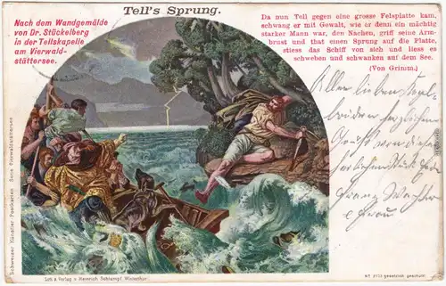 Sisikon Wandgemälde Tells Sprung - Tellskapelle Vierwaldstättersee Uri 1901