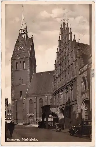 Hannover Straßenpartie, Auto an der Marktkirche  Foto Ansichtskarte 1938