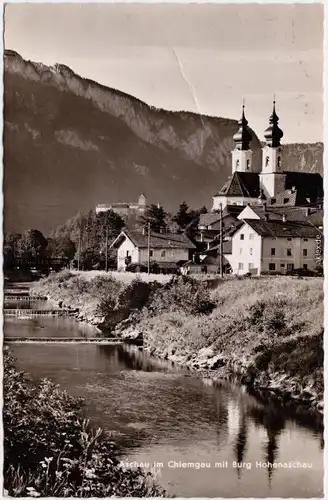 Aschau im Chiemgau Stadt mit Burg Hohenaschau  Foto Ansichtskarte 1956