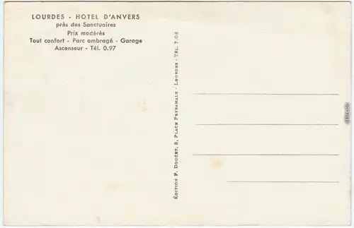 Ansichtskarte Lourdes Lorda Hotel Anvers  - Straße und uto 1965