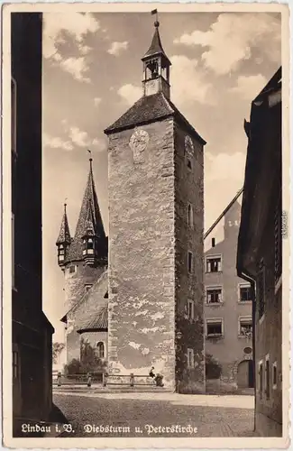 Lindau (Bodensee) Straßenpartie, Diebsturm und Peterskirche 1932 