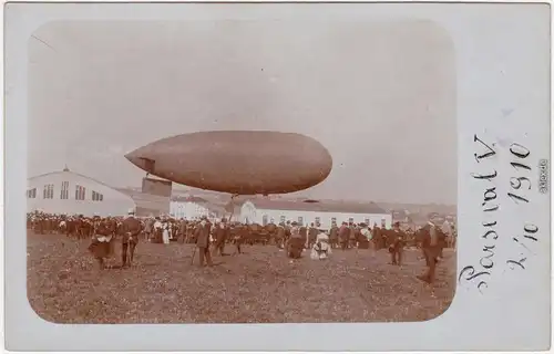 Luftschiff Parseval V Start, Luftschiffhalle Privatfoto Ansichtskarte  1910