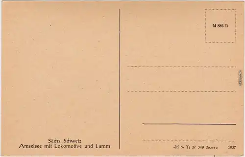 Rathen Amselsee mit Lokomotive und Lamm Ansichtskarte 1937