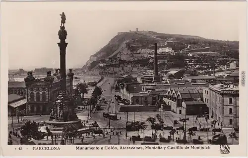 Barcelona Monumento a Colón, Atarazanas, Montana y Castillo de Montjuich 1929 