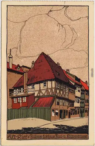 Kiel Klüterstraße (Steindruck Künstlerkarte) Ansichtskarte  1922