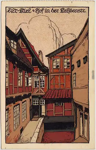 Kiel Hof in der Rehdenstraße Steindruck Künstlerkarte 1922